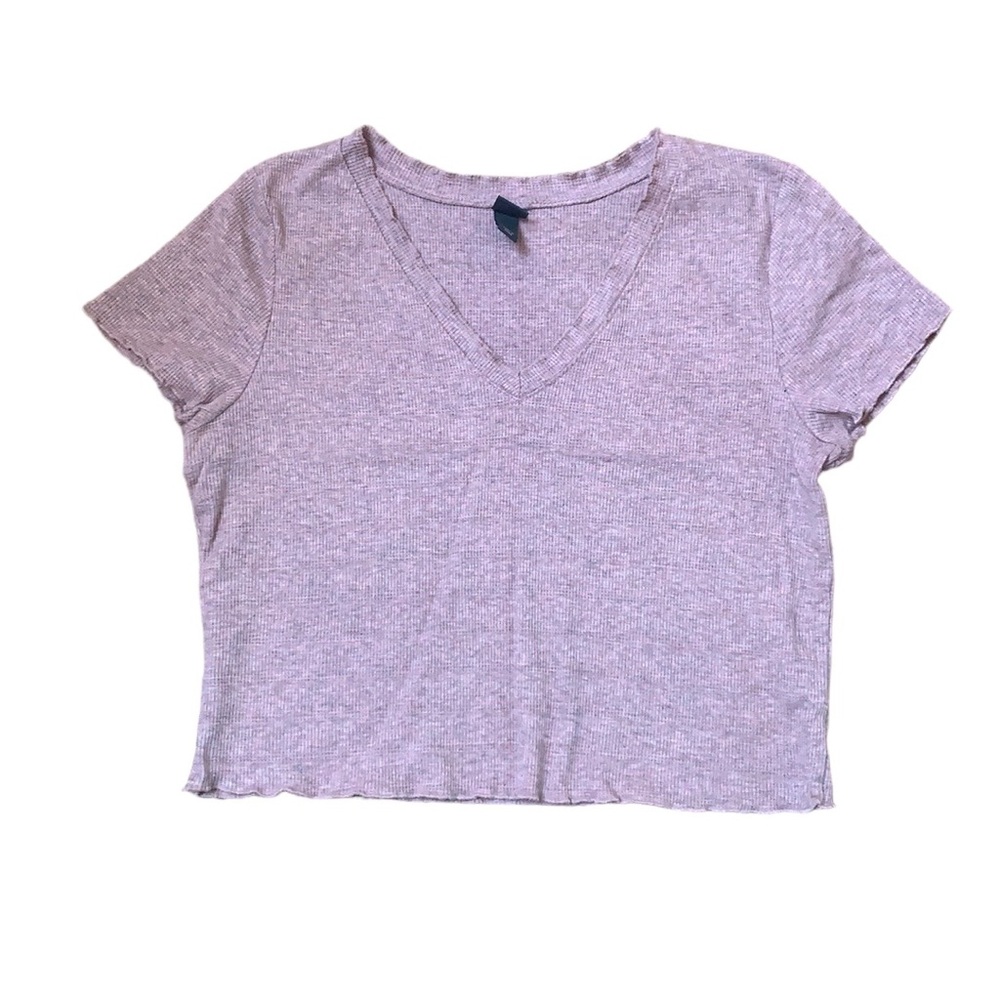 🎉 WILD FABLE Pink Heather Scallop Hem V Neck Crop Top, size L